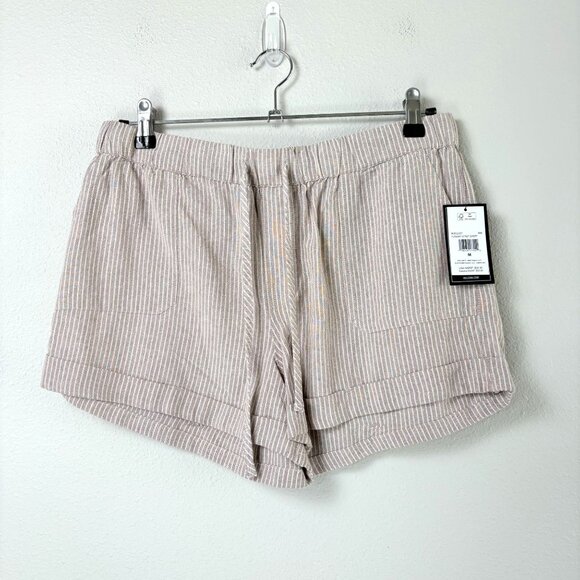 Volcom Pants - Volcom Sunday Strut Short Womens M Tan Beige Stripe Pull On Pockets Casual NWT